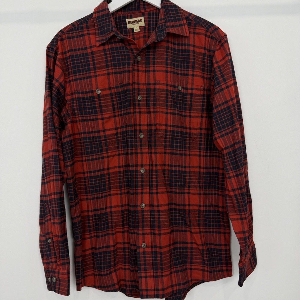 Red Head Long Sleeve Flannel Shirt Cotton Red Plaid M Lumberjack Western 90s